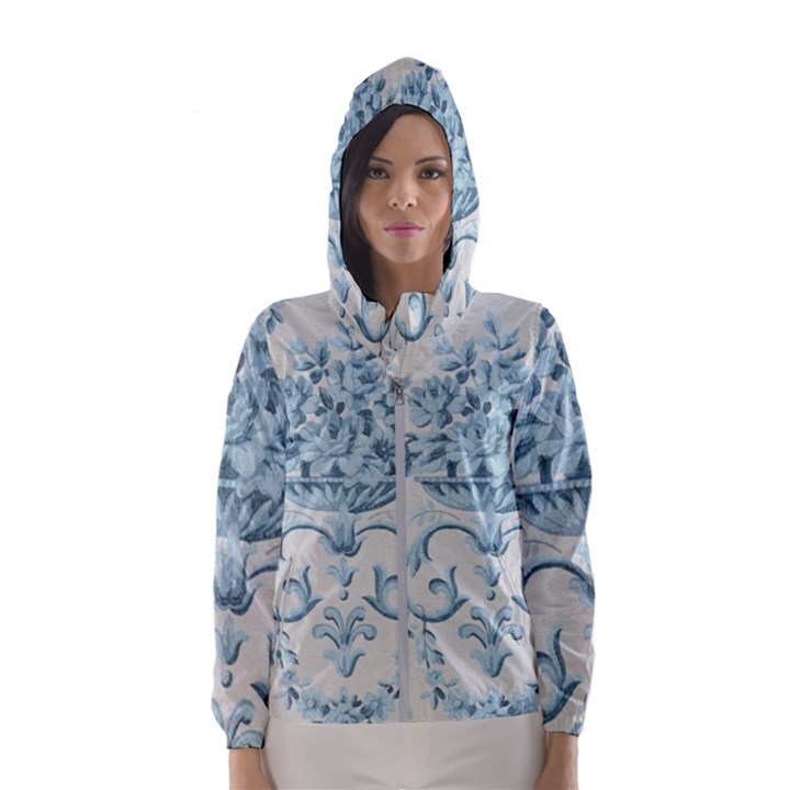 Blue Vintage Floral  Hooded Wind Breaker (Women)