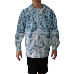 Blue Vintage Floral  Hooded Wind Breaker (kids) by NouveauDesign