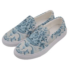 Blue Vintage Floral  Men s Canvas Slip Ons by NouveauDesign