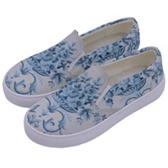 Blue Vintage Floral  Kids  Canvas Slip Ons by NouveauDesign