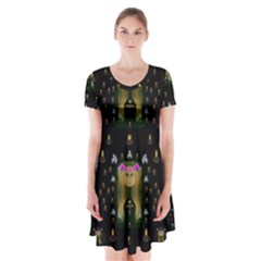 Queen In The Darkest Of Nights Short Sleeve V-neck Flare Dress by pepitasart