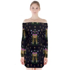 Queen In The Darkest Of Nights Long Sleeve Off Shoulder Dress by pepitasart