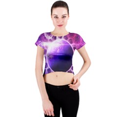 Beautiful Violet Nasa Deep Dream Fractal Mandala Crew Neck Crop Top by jayaprime