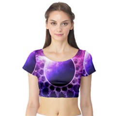 Beautiful Violet Nasa Deep Dream Fractal Mandala Short Sleeve Crop Top by jayaprime