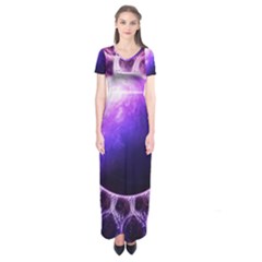 Beautiful Violet Nasa Deep Dream Fractal Mandala Short Sleeve Maxi Dress by jayaprime