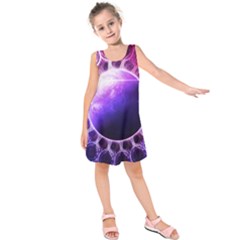 Beautiful Violet Nasa Deep Dream Fractal Mandala Kids  Sleeveless Dress by jayaprime