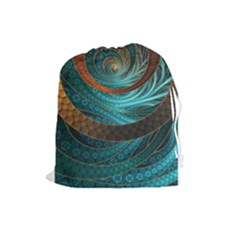 Beautiful Leather & Blue Turquoise Fractal Jewelry Drawstring Pouches (large)  by jayaprime