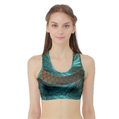 Beautiful Leather & Blue Turquoise Fractal Jewelry Sports Bra With Border by jayaprime