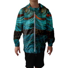 Beautiful Leather & Blue Turquoise Fractal Jewelry Hooded Wind Breaker (kids) by jayaprime