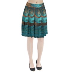 Beautiful Leather & Blue Turquoise Fractal Jewelry Pleated Skirt by jayaprime