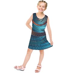 Beautiful Leather & Blue Turquoise Fractal Jewelry Kids  Tunic Dress by jayaprime