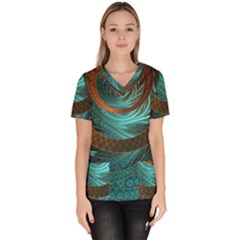 Beautiful Leather & Blue Turquoise Fractal Jewelry Scrub Top