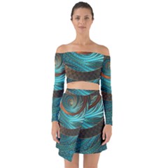 Beautiful Leather & Blue Turquoise Fractal Jewelry Off Shoulder Top With Skirt Set by jayaprime