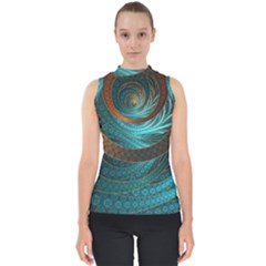 Beautiful Leather & Blue Turquoise Fractal Jewelry Shell Top by jayaprime