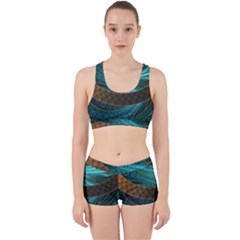 Beautiful Leather & Blue Turquoise Fractal Jewelry Work It Out Sports Bra Set by jayaprime