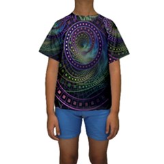 Oz The Great With Technicolor Fractal Rainbow Kids  Short Sleeve Swimwear by jayaprime