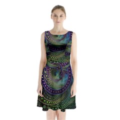 Oz The Great With Technicolor Fractal Rainbow Sleeveless Waist Tie Chiffon Dress by jayaprime