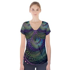 Oz The Great With Technicolor Fractal Rainbow Short Sleeve Front Detail Top by jayaprime