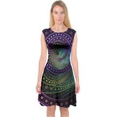 Oz The Great With Technicolor Fractal Rainbow Capsleeve Midi Dress by jayaprime