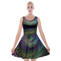 Oz The Great With Technicolor Fractal Rainbow Velvet Skater Dress by jayaprime