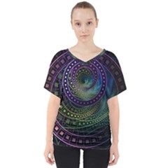 Oz The Great With Technicolor Fractal Rainbow V-neck Dolman Drape Top by jayaprime