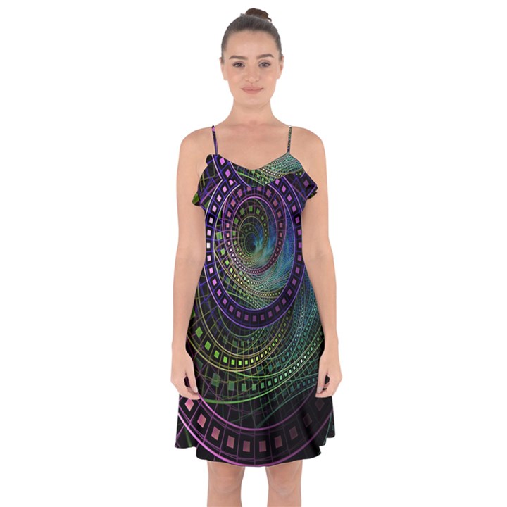 Oz the Great with Technicolor Fractal Rainbow Ruffle Detail Chiffon Dress