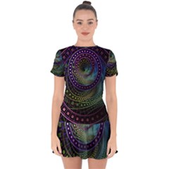 Oz The Great With Technicolor Fractal Rainbow Drop Hem Mini Chiffon Dress by jayaprime