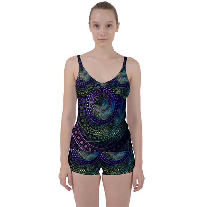 Oz the Great with Technicolor Fractal Rainbow Tie Front Two Piece Tankini