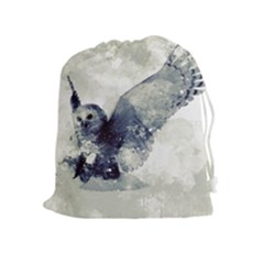 Cute Owl In Watercolor Drawstring Pouches (extra Large) by FantasyWorld7