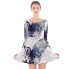 Cute Owl In Watercolor Long Sleeve Velvet Skater Dress by FantasyWorld7