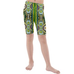 Bread Sticks And Fantasy Flowers In A Rainbow Kids  Mid Length Swim Shorts by pepitasart