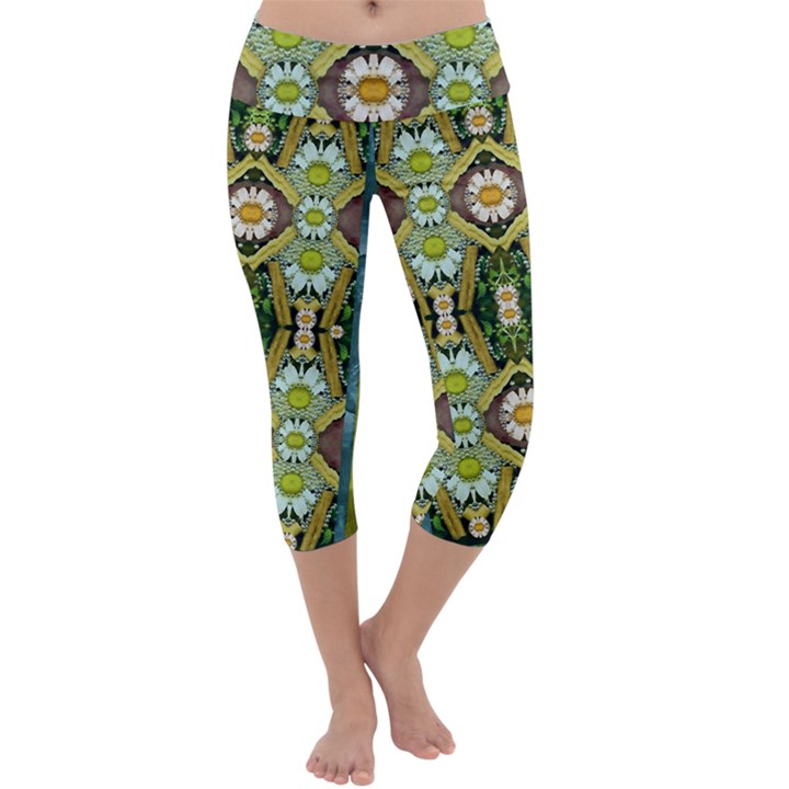 Bread Sticks And Fantasy Flowers In A Rainbow Capri Yoga Leggings