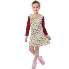 Maroon Autumn Leaves Pattern Kids  Long Sleeve Velvet Dress by PattyVilleDesigns