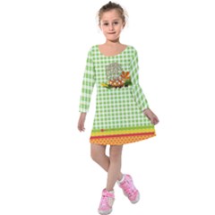 Pale Green Happy Thanksgiving Warm Kids  Long Sleeve Velvet Dress by PattyVilleDesigns