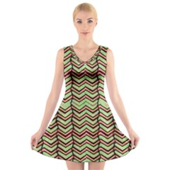 Zig Zag Multicolored Ethnic Pattern V-neck Sleeveless Skater Dress by dflcprintsclothing