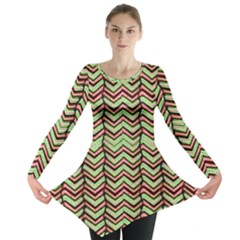 Zig Zag Multicolored Ethnic Pattern Long Sleeve Tunic  by dflcprintsclothing