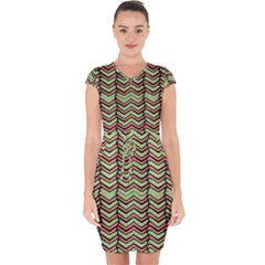 Zig Zag Multicolored Ethnic Pattern Capsleeve Drawstring Dress 