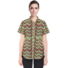 Zig Zag Multicolored Ethnic Pattern Women s Short Sleeve Shirt