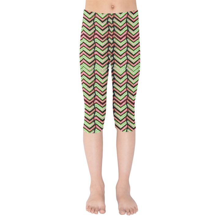 Zig Zag Multicolored Ethnic Pattern Kids  Capri Leggings 