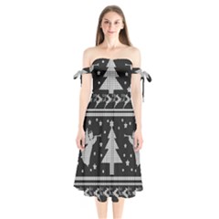 Ugly Christmas Sweater Shoulder Tie Bardot Midi Dress by Valentinaart