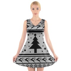 Ugly Christmas Sweater V-neck Sleeveless Skater Dress by Valentinaart