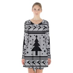 Ugly Christmas Sweater Long Sleeve Velvet V-neck Dress by Valentinaart