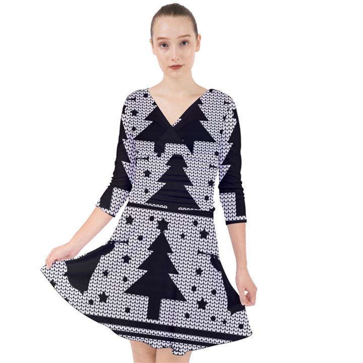 Ugly Christmas Sweater Quarter Sleeve Front Wrap Dress	