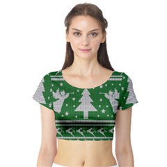 Ugly Christmas Sweater Short Sleeve Crop Top by Valentinaart