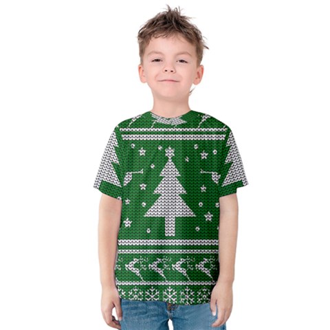 Ugly Christmas Sweater Kids  Cotton Tee by Valentinaart