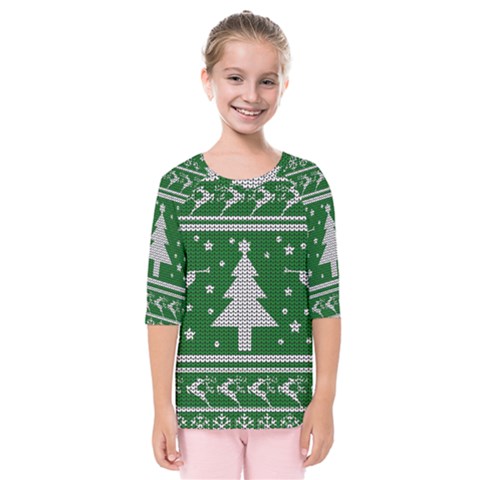 Ugly Christmas Sweater Kids  Quarter Sleeve Raglan Tee by Valentinaart