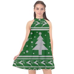 Ugly Christmas Sweater Halter Neckline Chiffon Dress  by Valentinaart