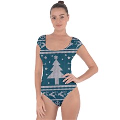 Ugly Christmas Sweater Short Sleeve Leotard  by Valentinaart