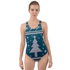 Ugly Christmas Sweater Cut-out Back One Piece Swimsuit by Valentinaart