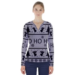 Ugly Christmas Sweater V-neck Long Sleeve Top by Valentinaart